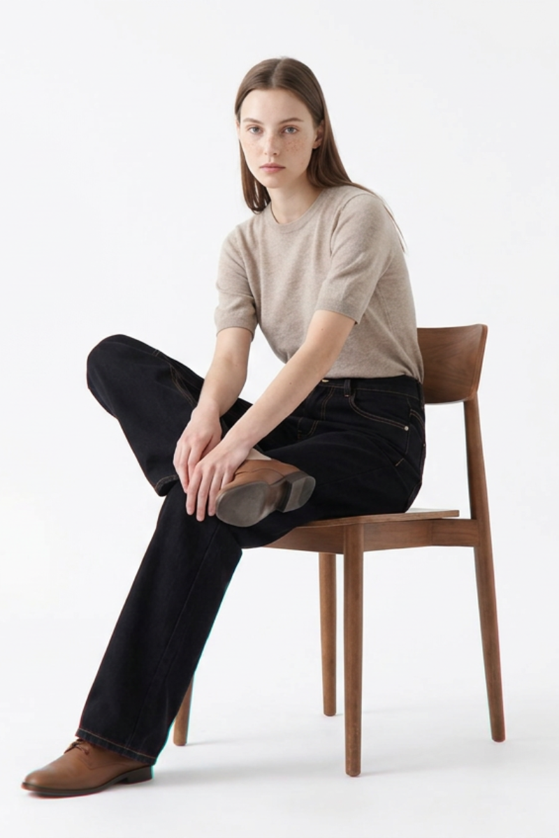 Women's Raw Black Wash High Waist Straight Leg Jeans