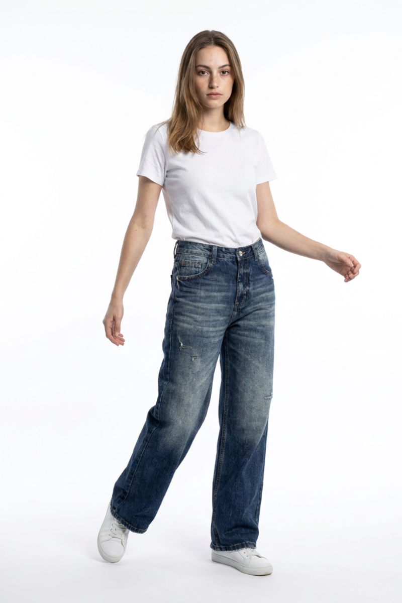 Women's Distressed High Waist Straight Leg Jeans