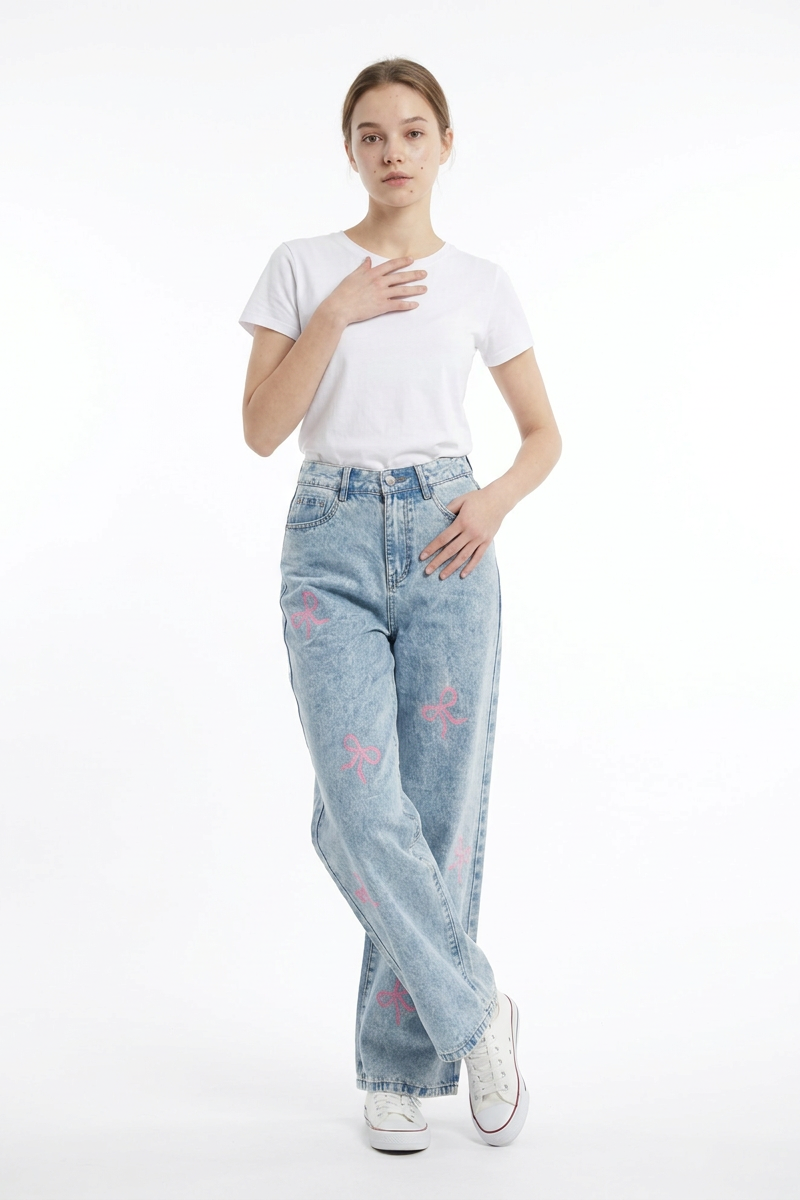 Women's High Waist Printed Wide Leg Jeans