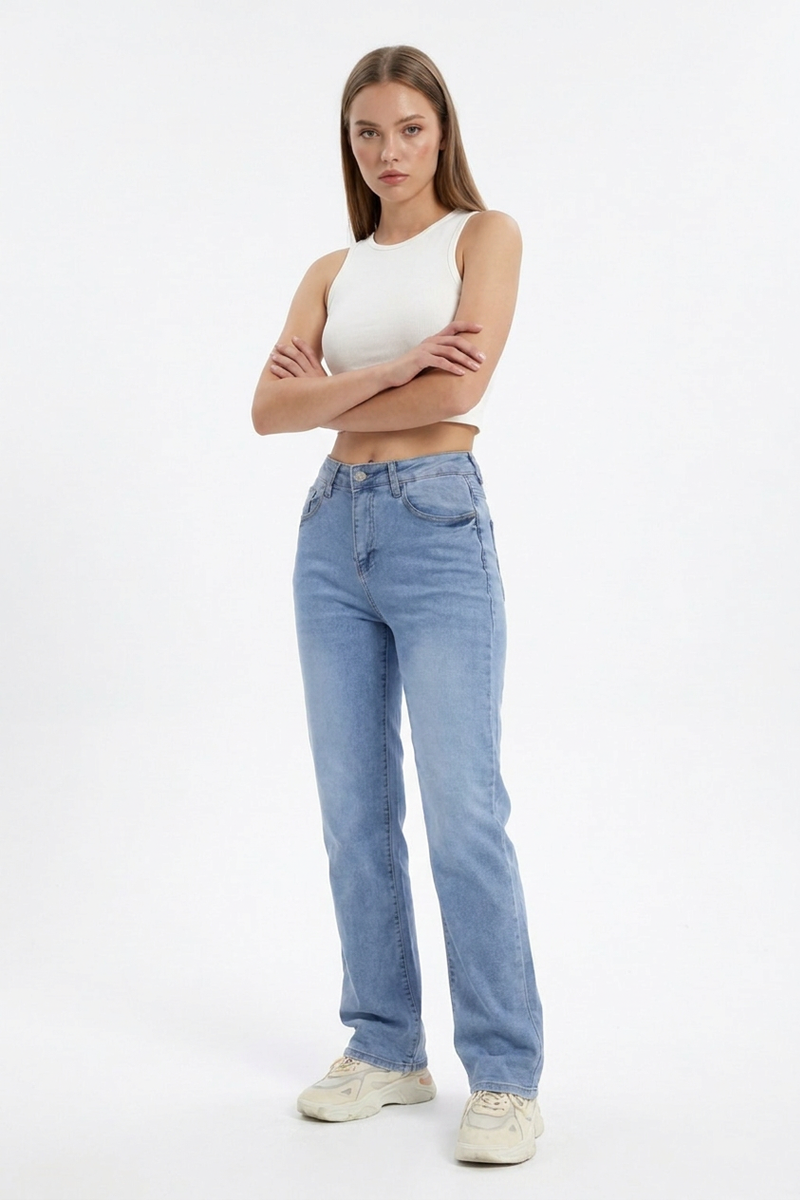 Women's Vintage High Waist Stretch Straight Leg Jeans