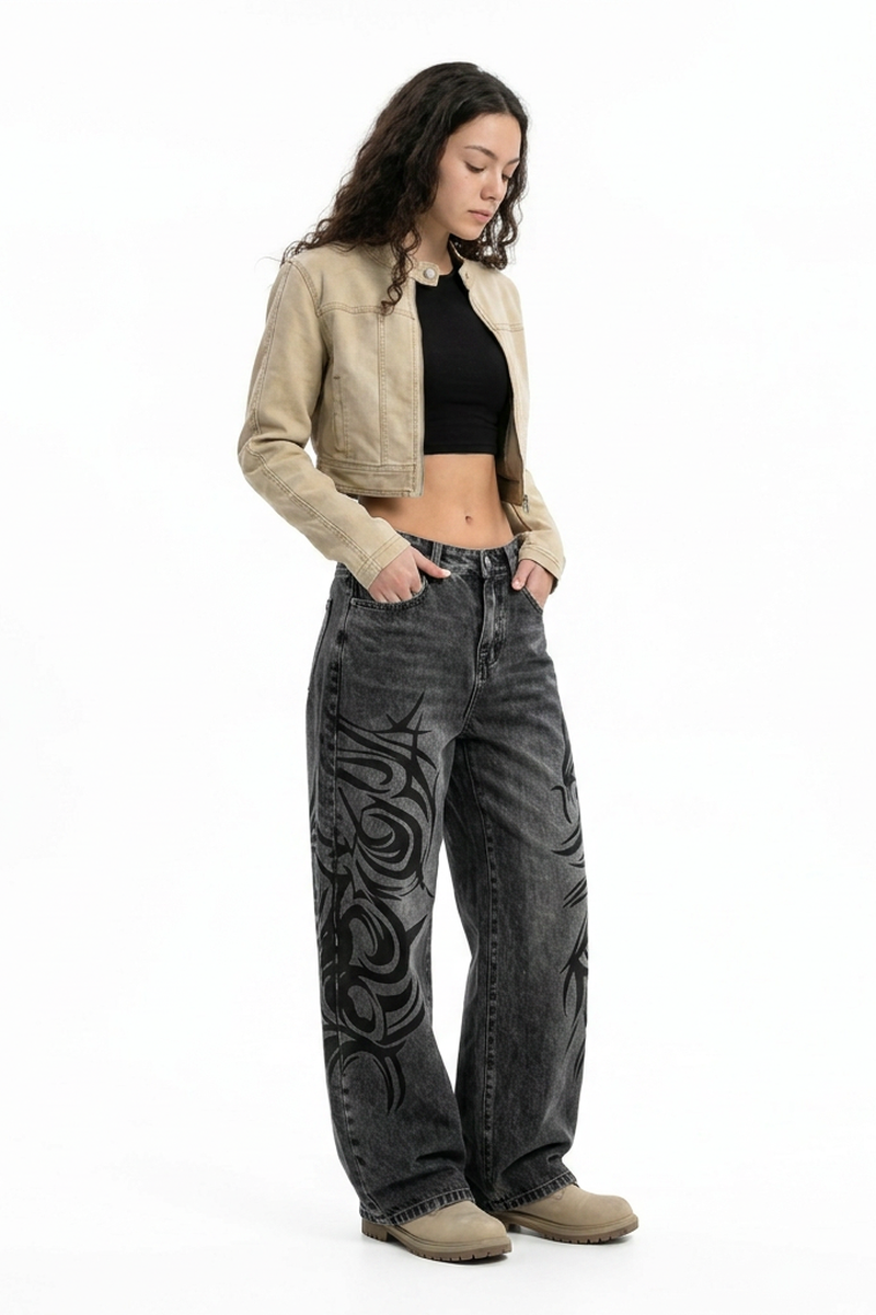Women's High Waist Washed Stretch Wide Leg Jeans