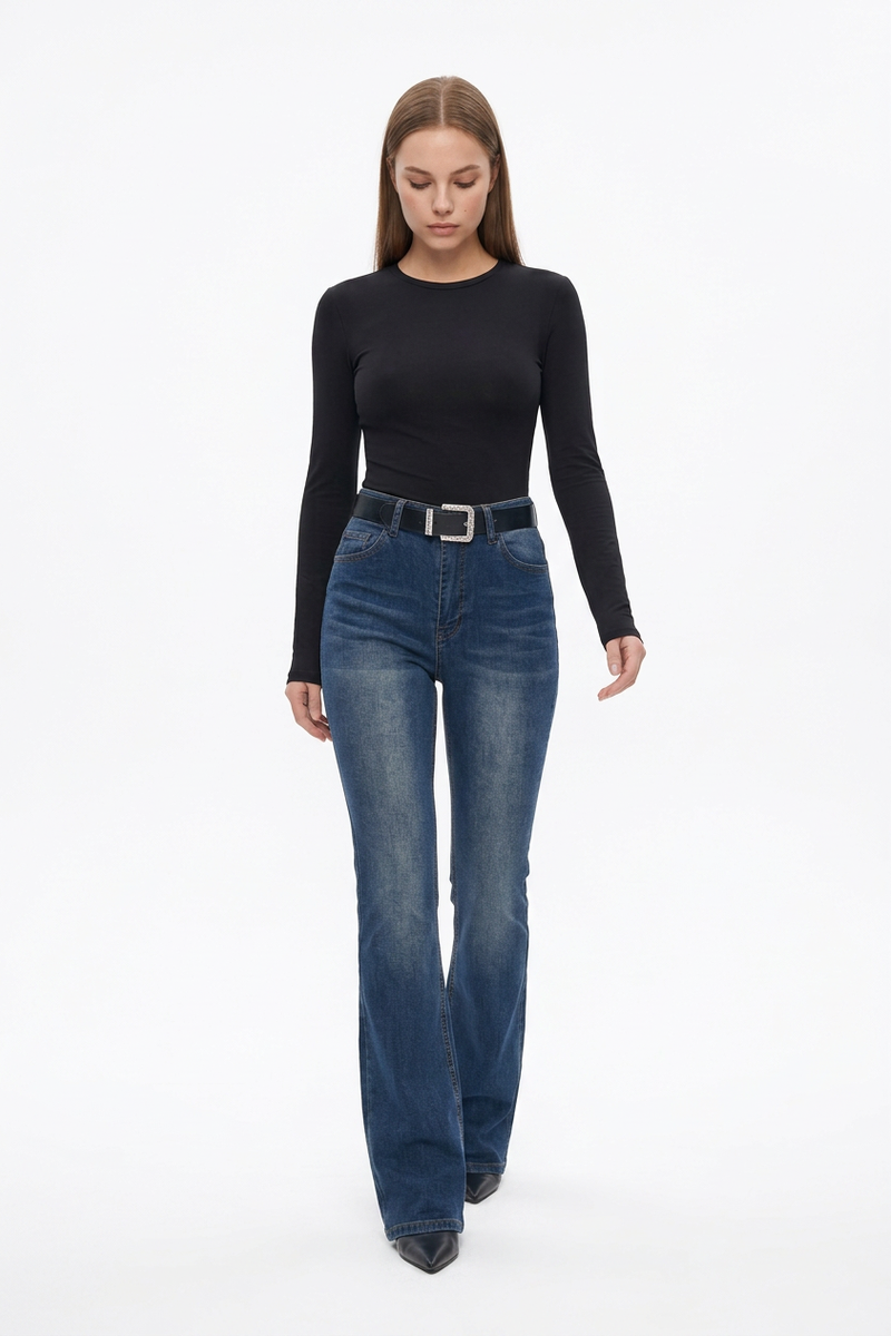 Women's Classic Washed High Waist Flare Jeans