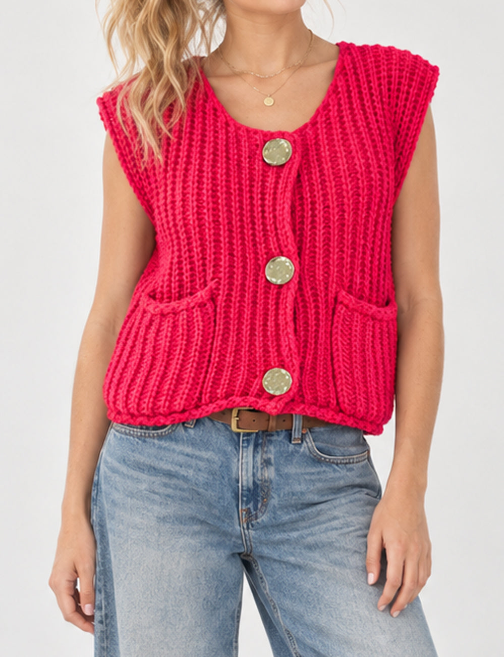 Ladies Chunky Open Knit Sweater Vest