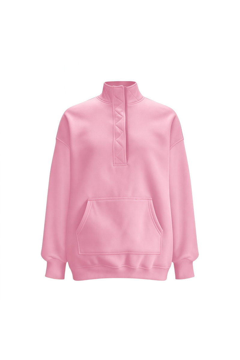 Women Fall Clothing Half Zip Snap Button Sweatshirt
