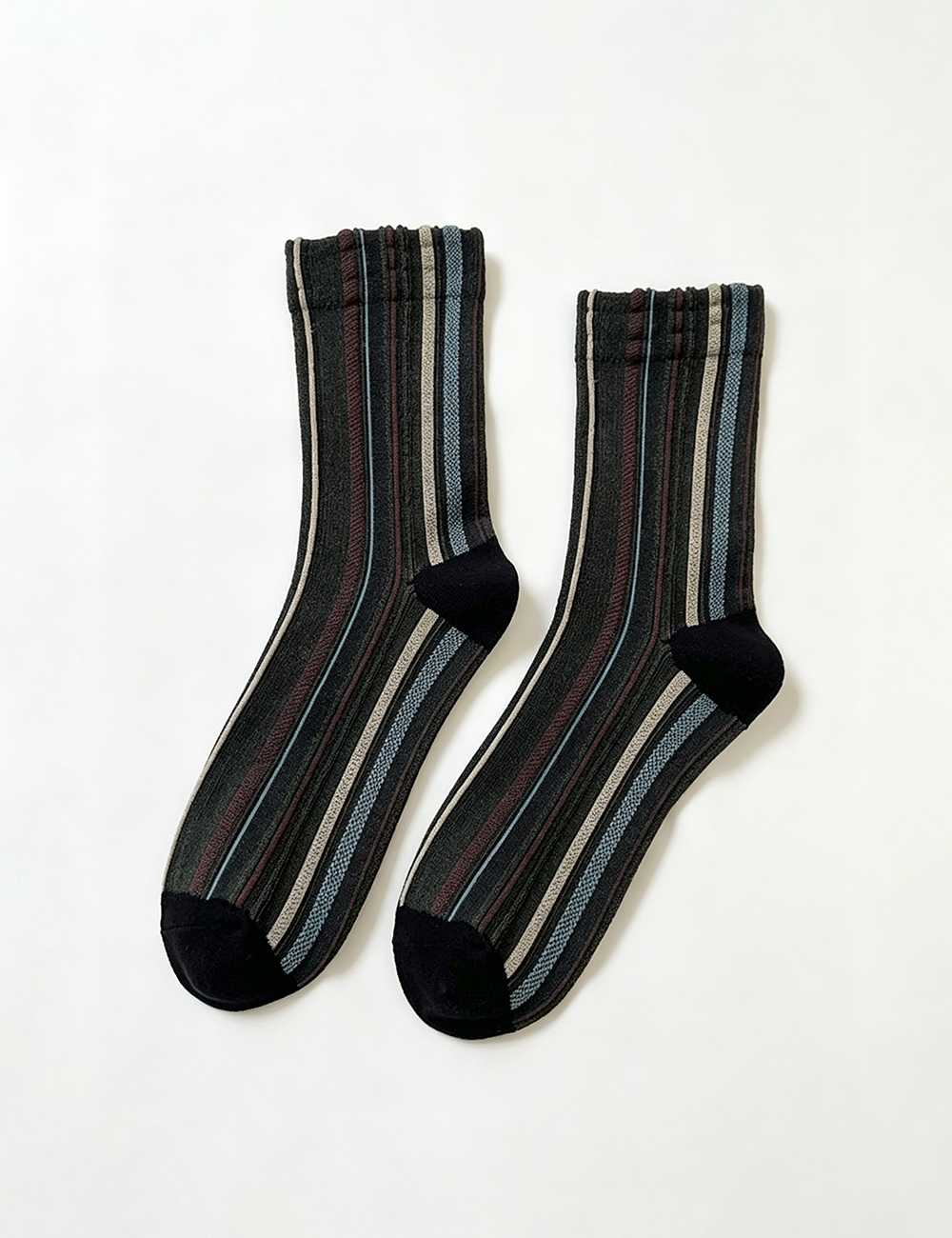 Ladies Retro Striped Contrast Toe Mid Calf Socks