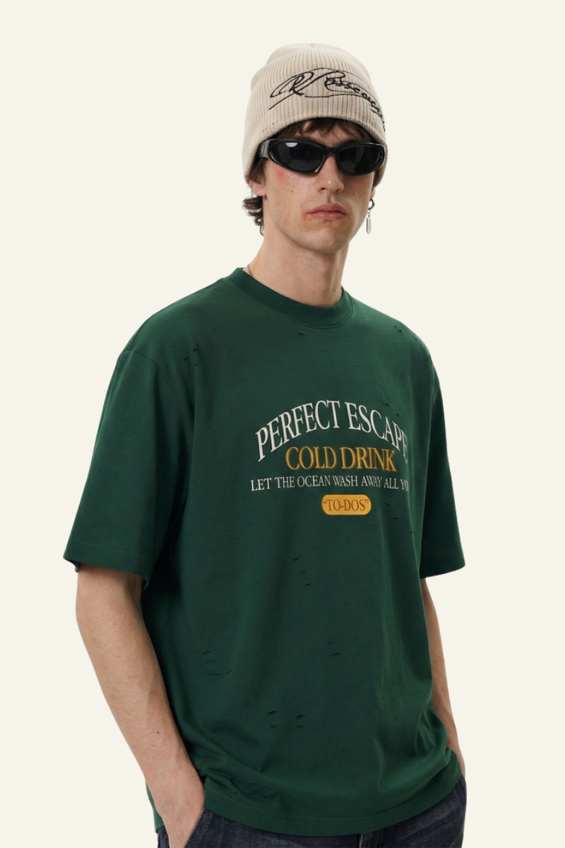 Mne's Streetwear Vintage  Distressed T-shirt
