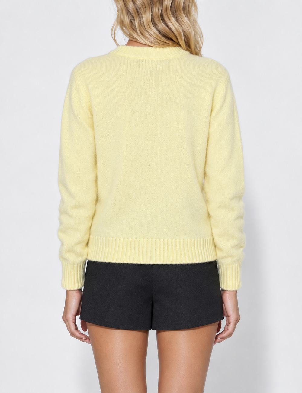 Ladies Solid Color Button Front Crew Neck Knit Cardigan
