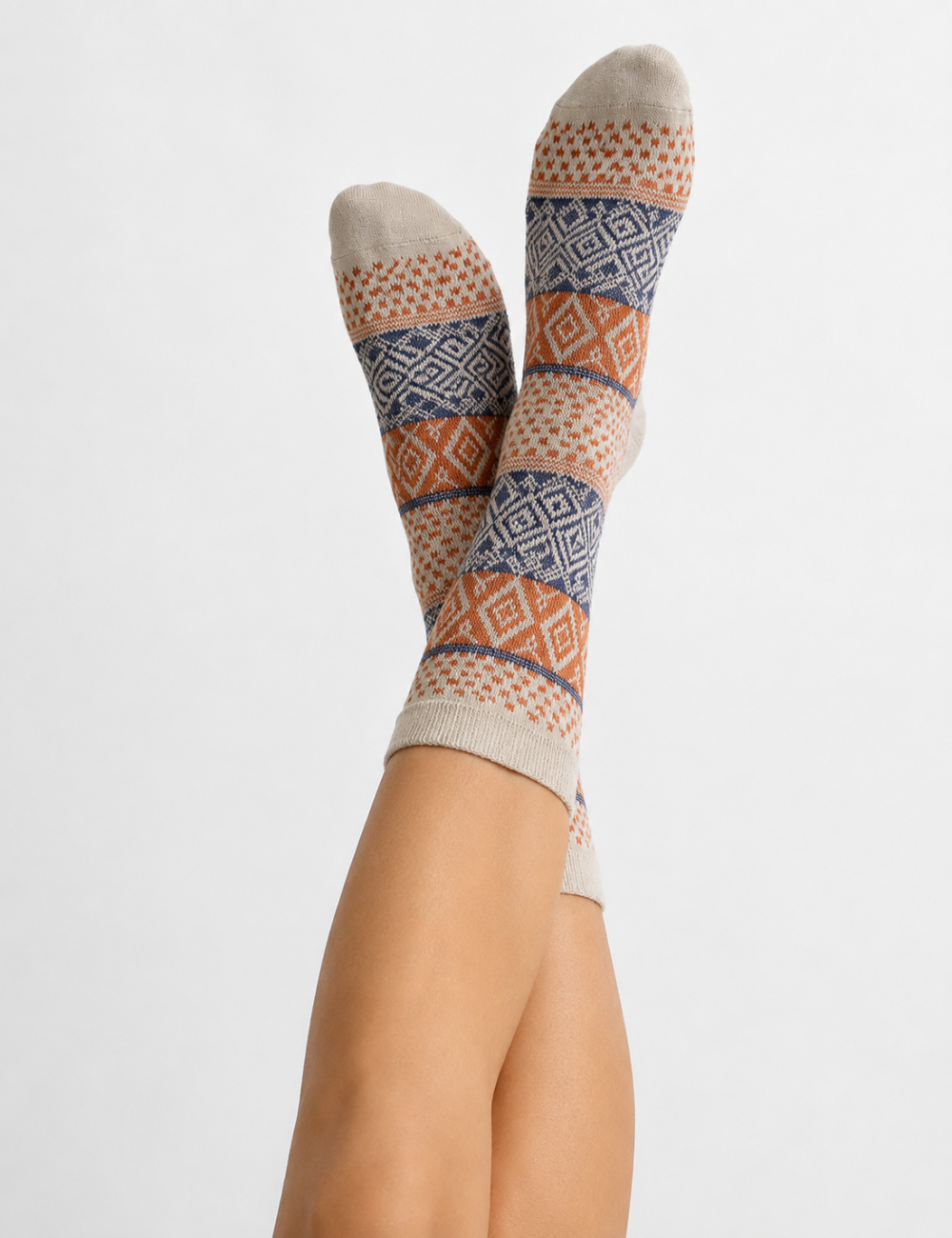 Ladies Nordic Geometric Crew Socks