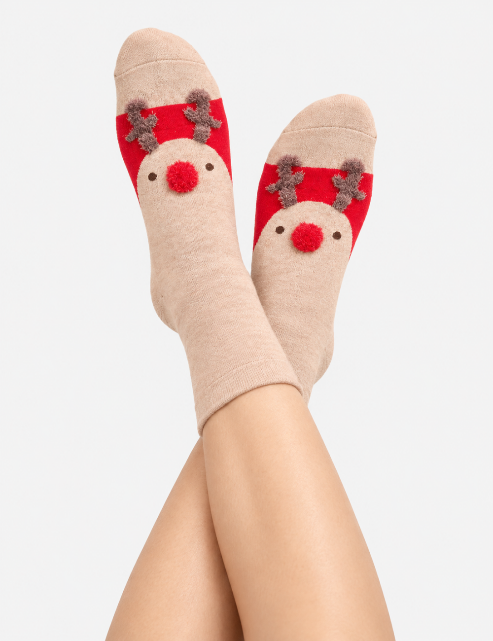 Ladies Christmas Cartoon Animal 3D Ear Mid Calf Socks