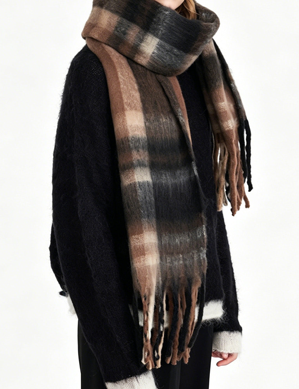 Ladies Check Fringe Long Scarf
