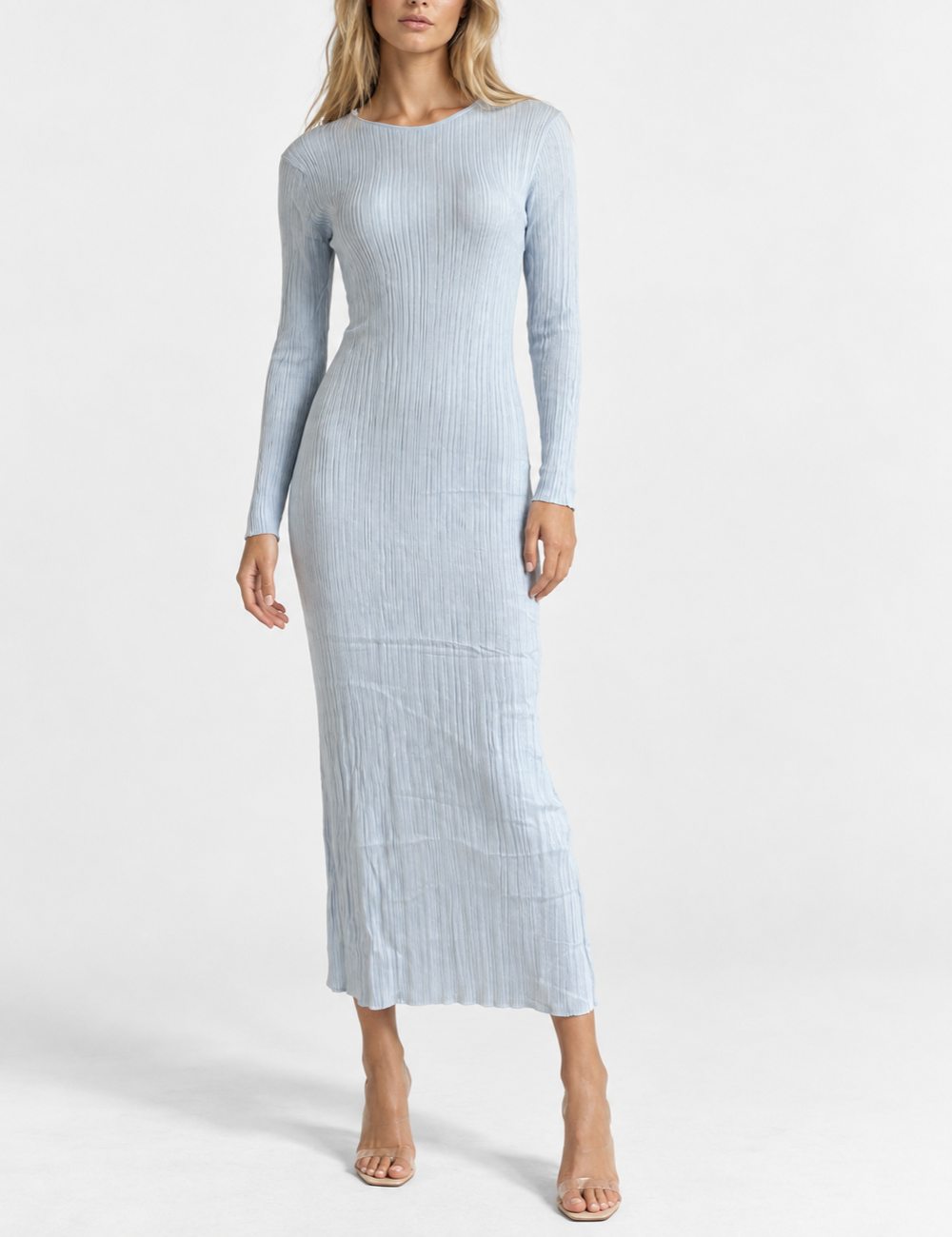Ladies Boat Neck Ribbed Knit Bodycon Maxi Dress