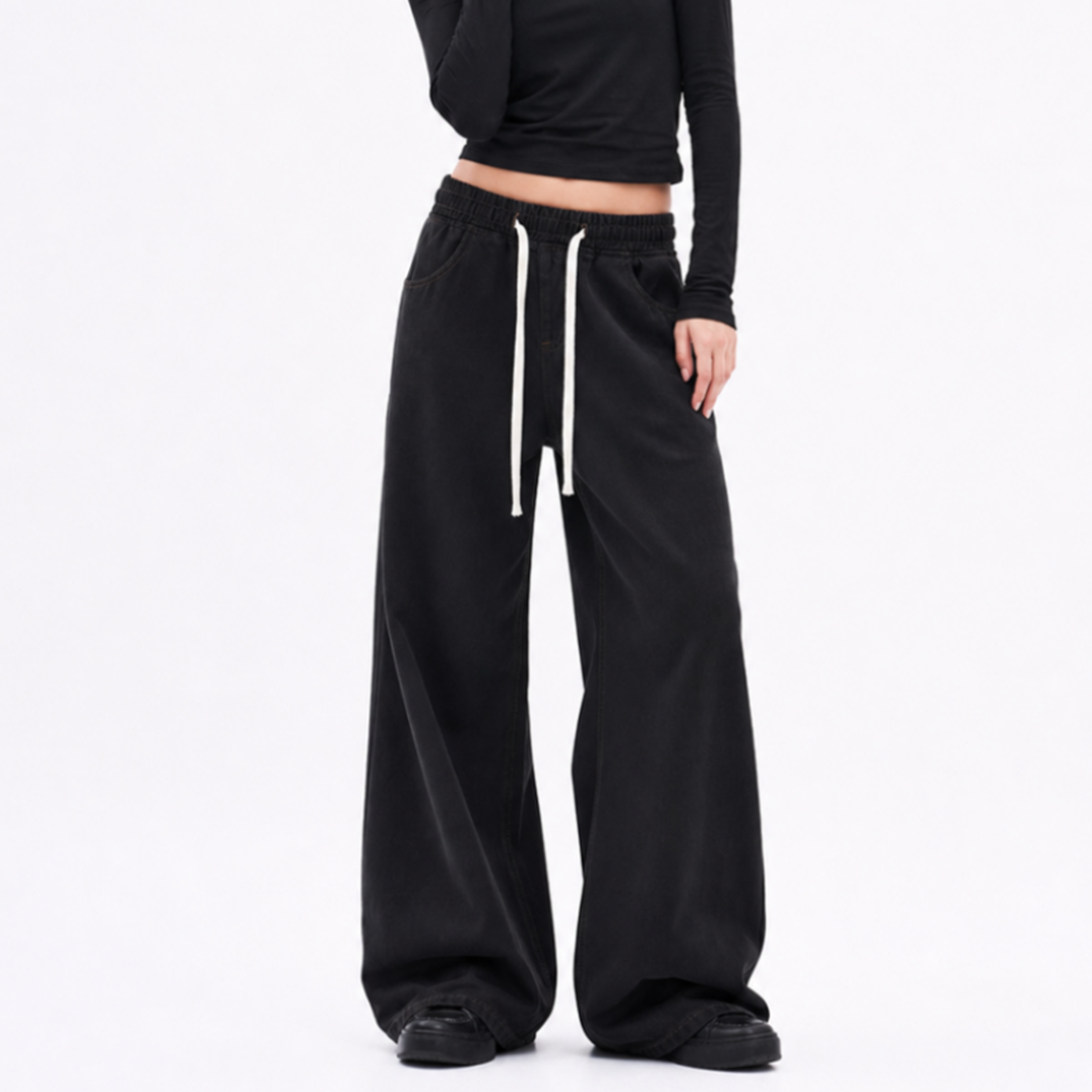 Women's Drawstring Waist Wide Leg Jeans