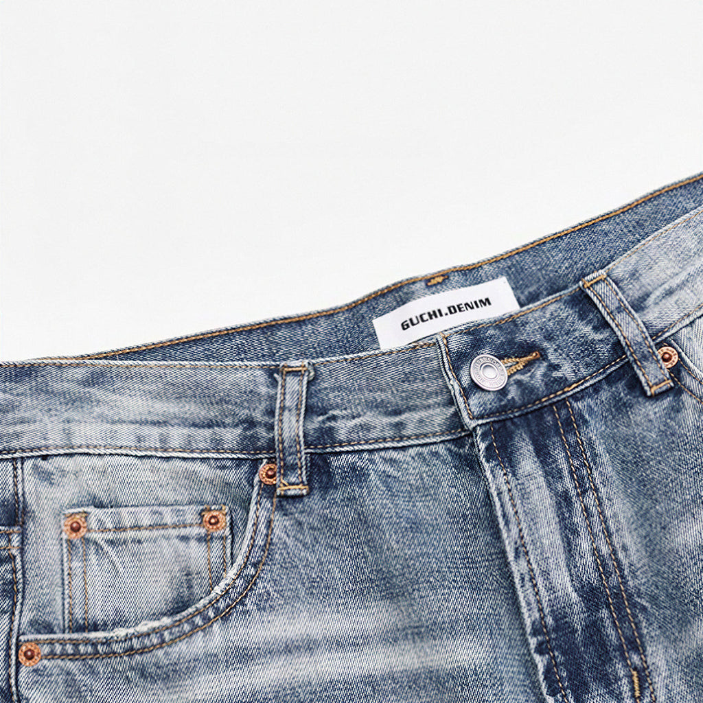 Men's Spring Light Blue Cat Whisker Ripped Denim Jeans