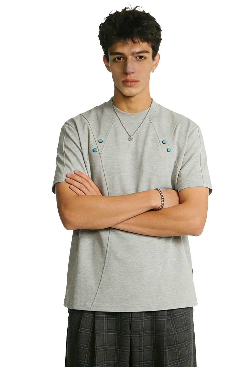 Men's Summer 320g Heavy TurquoiseDiagonalStitch Crewneck Tee