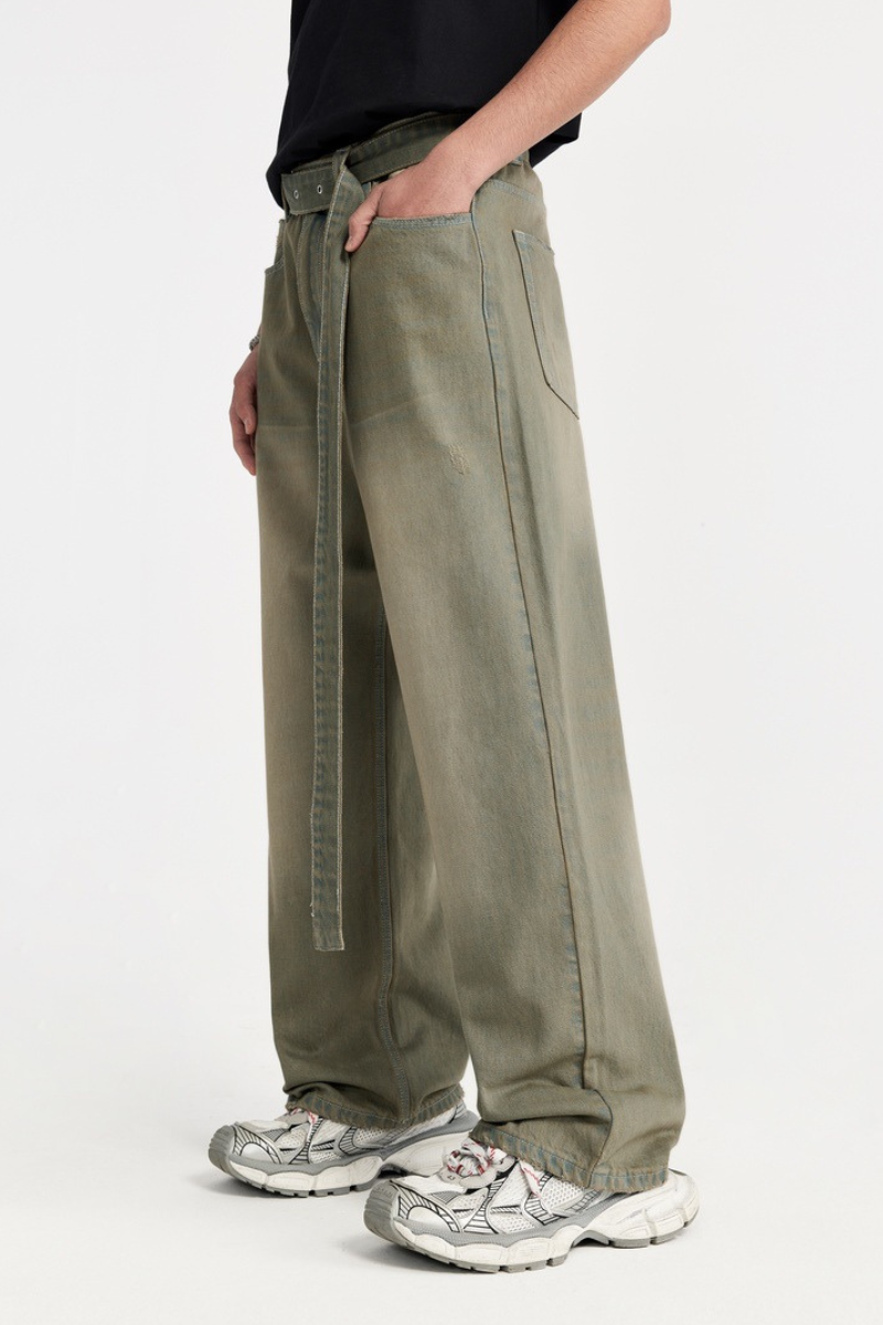 Men's Streetwear Vintage Washed Distressed Wide-Leg Jeans