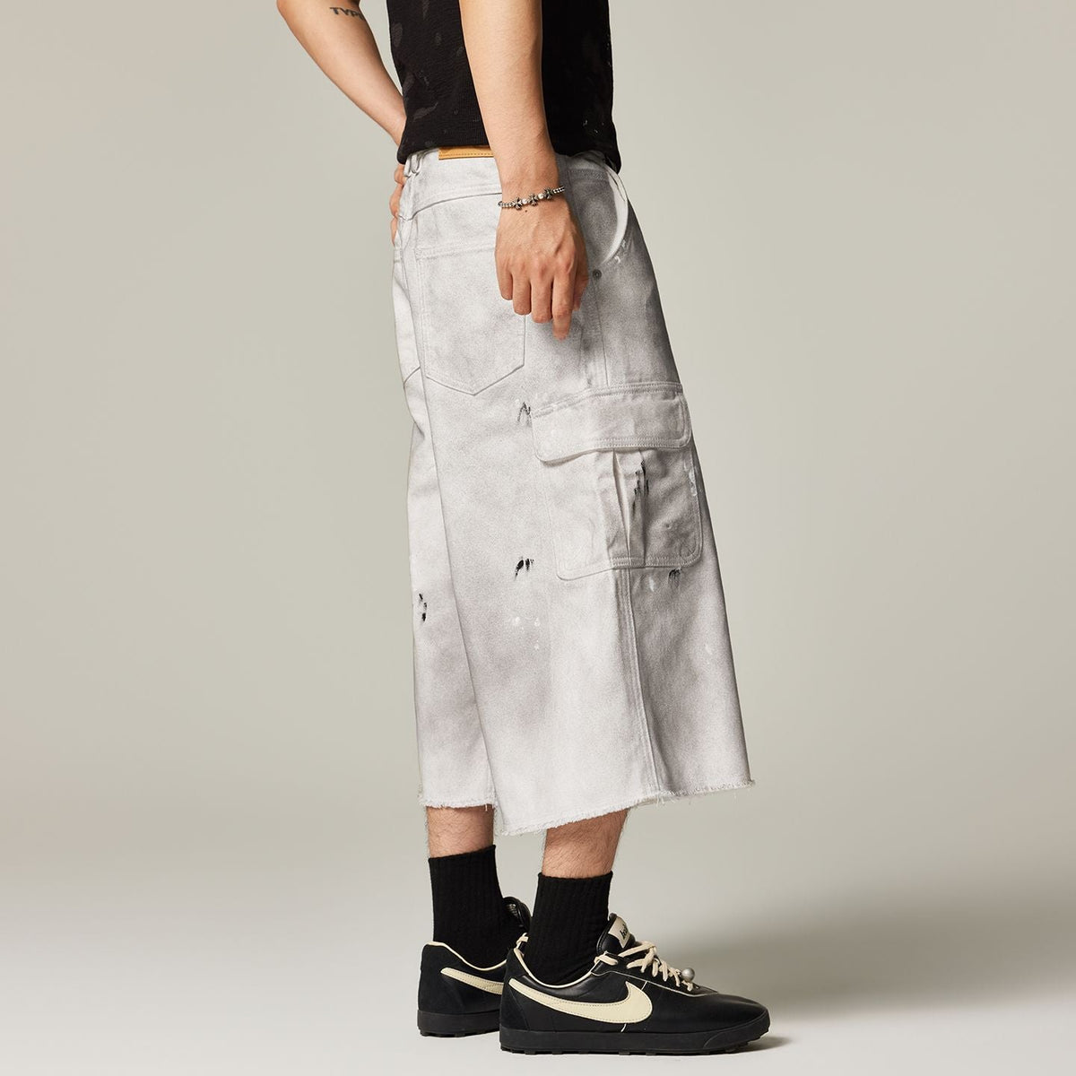 Men's Spring Gradient Splatter Cargo Wide-Leg Denim Shorts