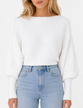 Ladies Solid Boat Neck Collar Sleeve Sweater
