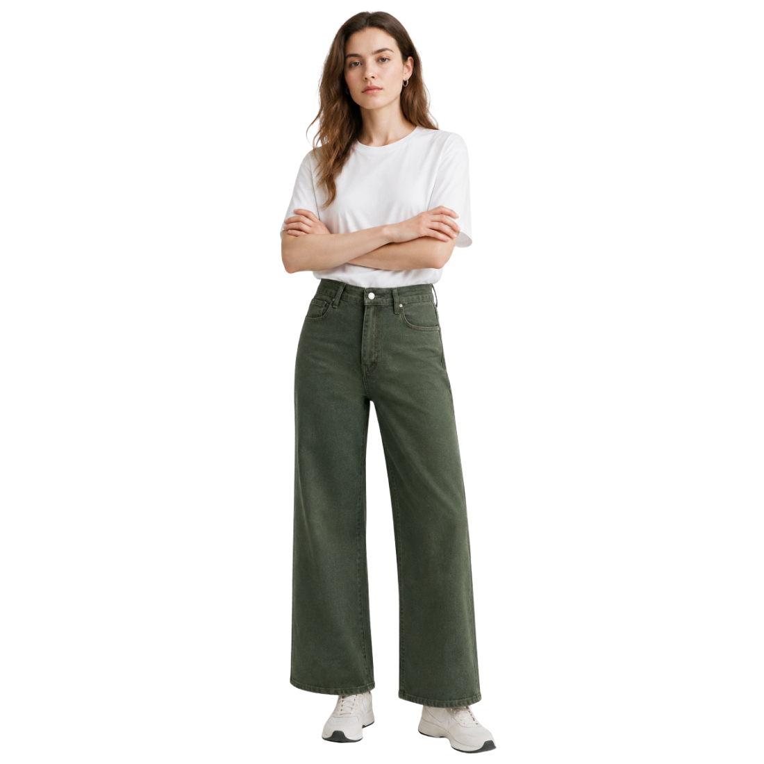 Women's high-waisted stretch loose straight-leg jeans
