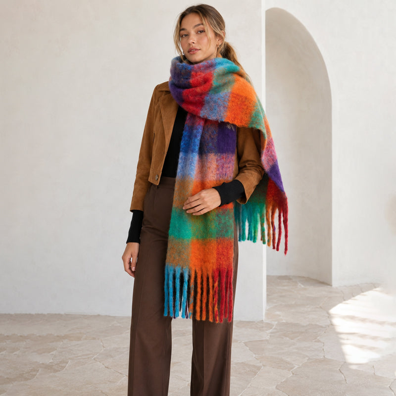 Ladies Color Block AC Plaid Daily Scarf SKAS4201