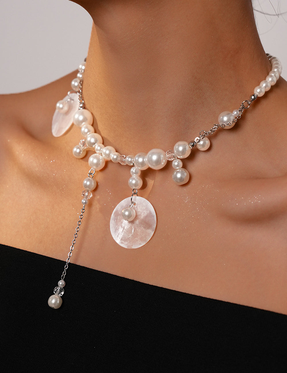 Ladies Vacation Shell Faux Pearl Choker Necklace