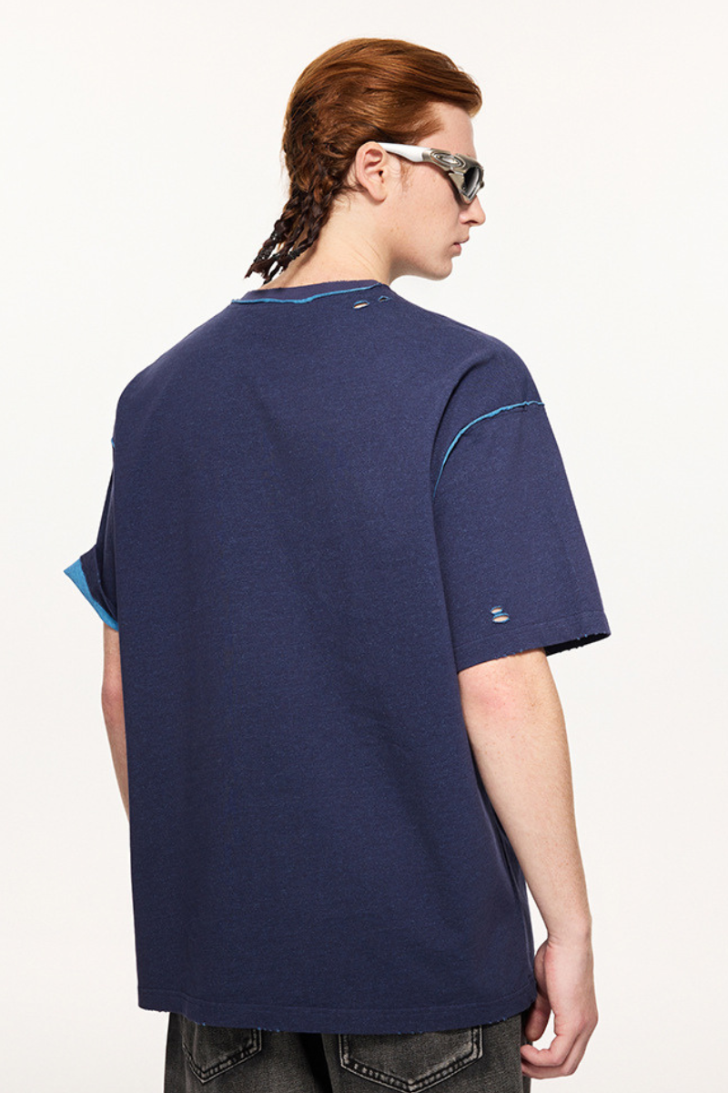 Men's Summer 240g Cotton Reversible Distressed Loose Tee
