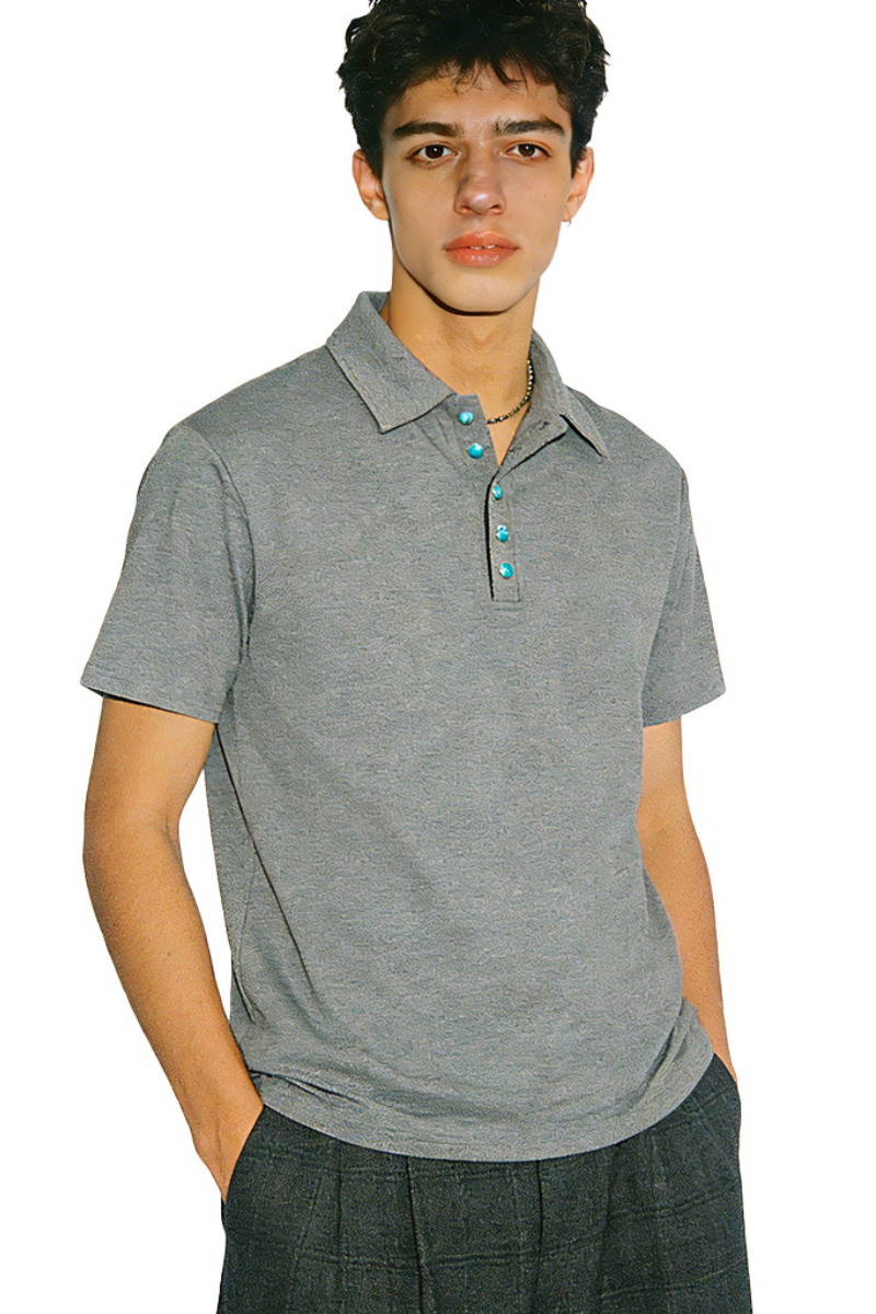 Men's Summer Turquoise Collar 320g Solid Minimalist Polo