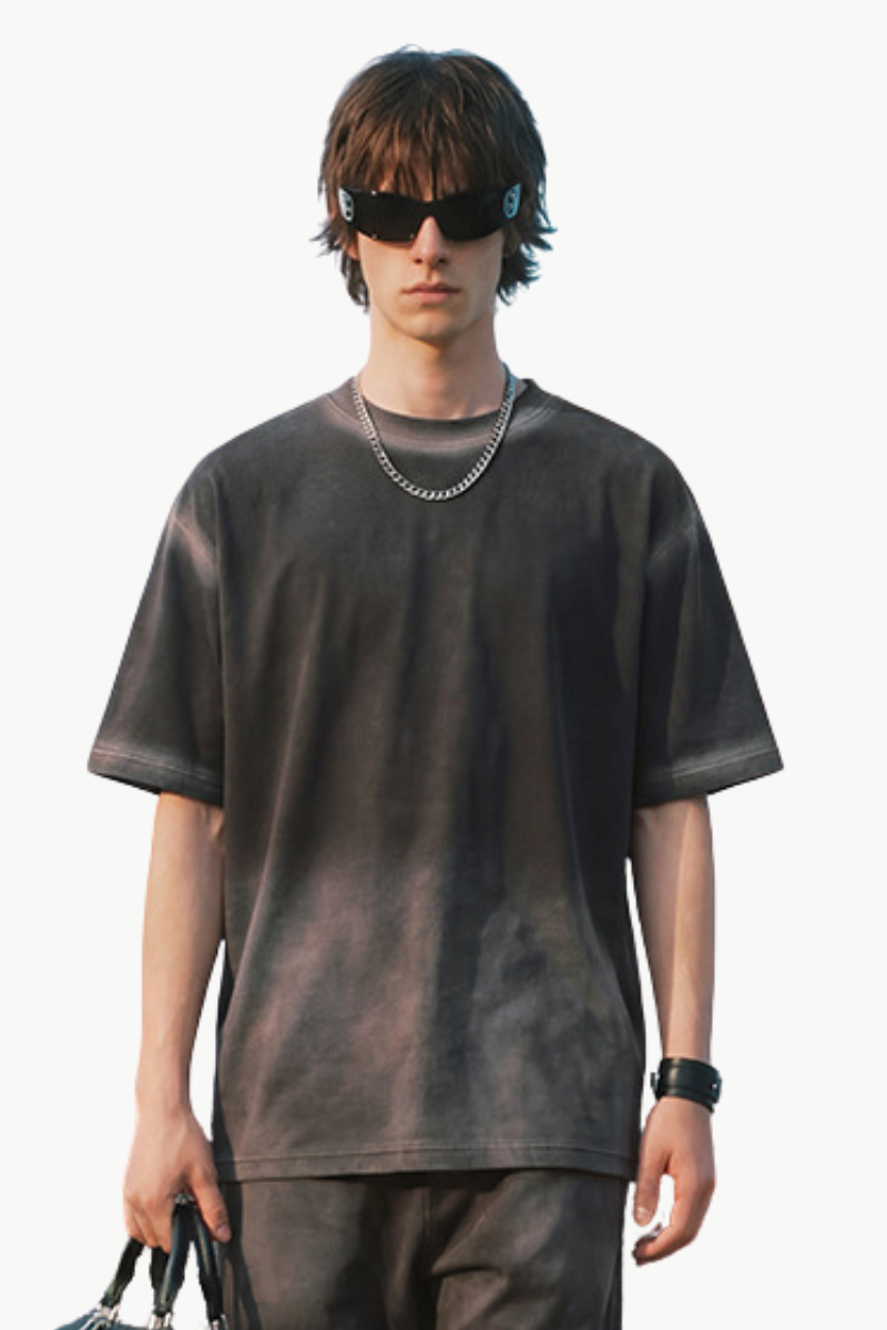 Men's Summer 280g Cotton Spray Wash Gradient Tee