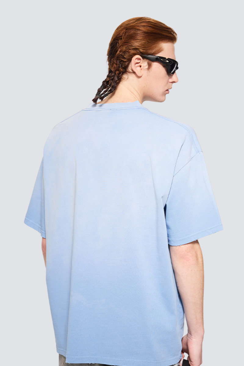 Men's Summer 250g Cotton Spray Fade Collar Distressed Tee