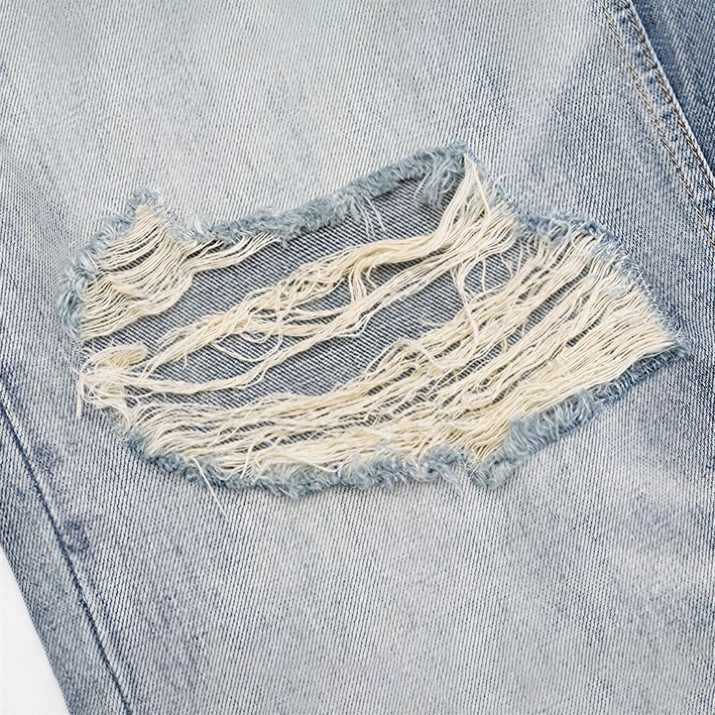 Men's Spring Light Blue Cat Whisker Ripped Denim Jeans