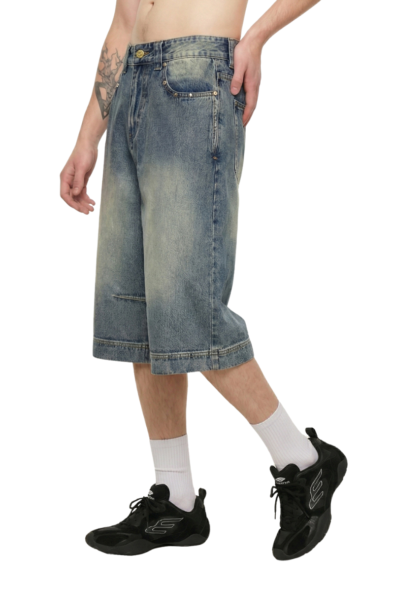 Men's Summer 385g Straight Distressed 7/8 Denim Pants