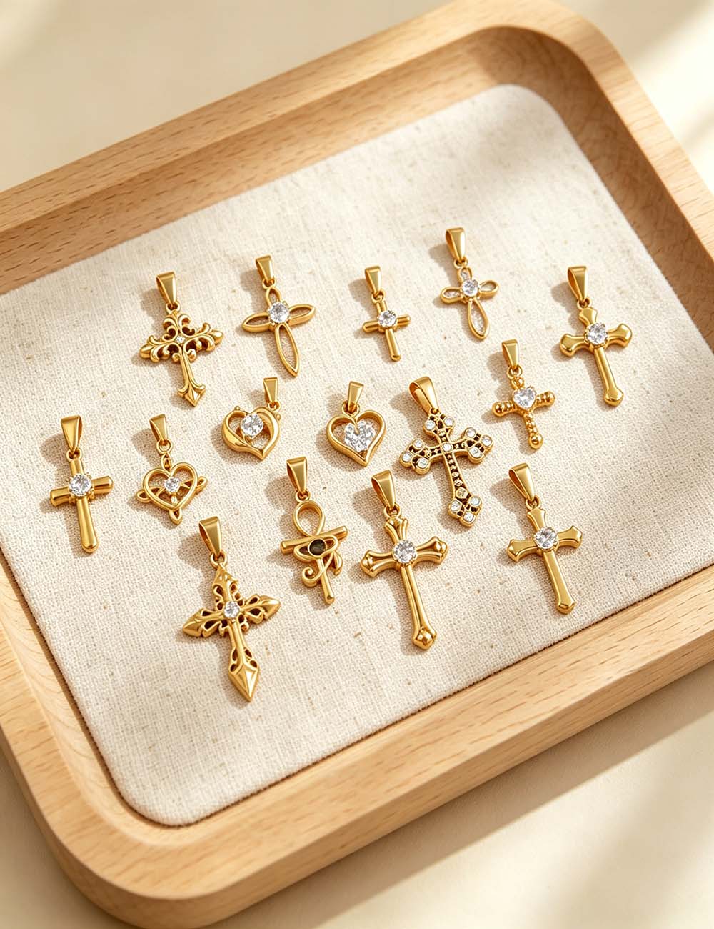 Ladies Gothic Vintage CZ Cross Heart Charm Pendant