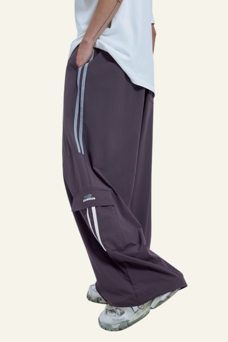 Men's Streetwear Side Color-Blocked Striped Wide-Leg Pants