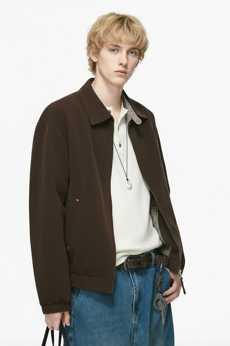 Unisex Spring Check Patchwork Barn Cleanfit Cropped Jacket