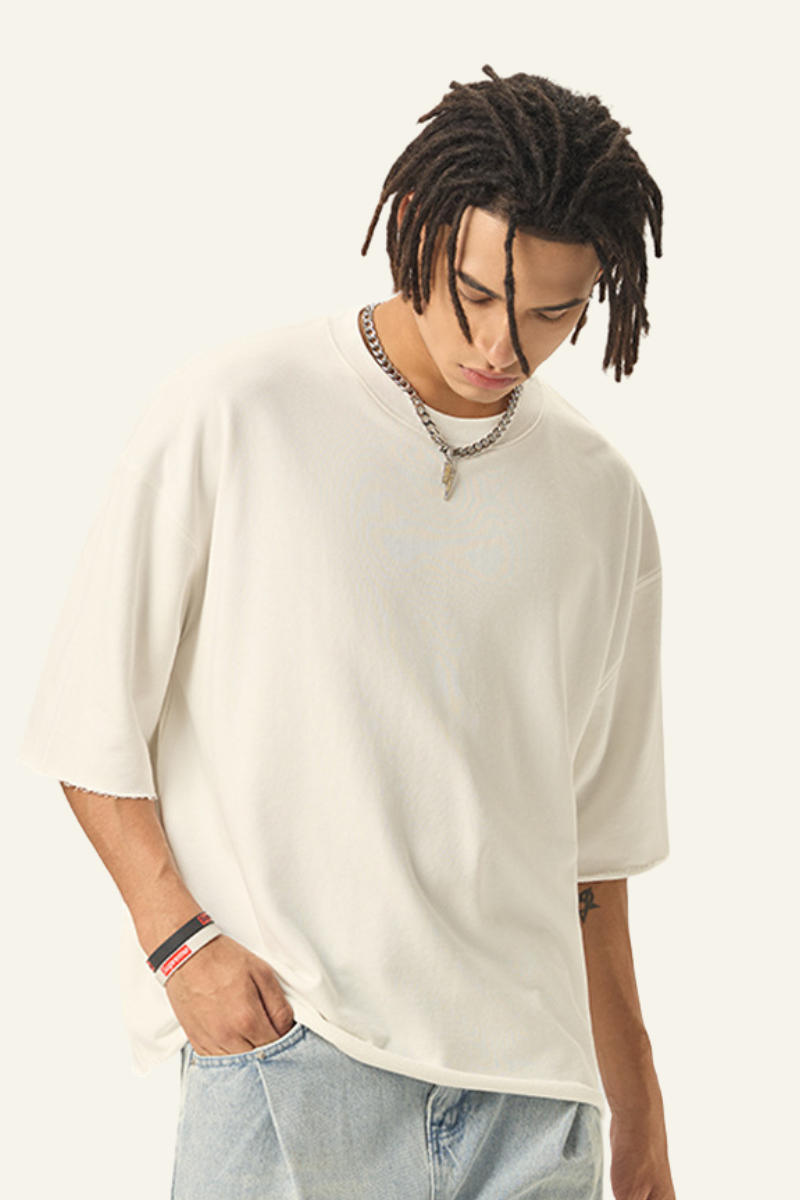 Men's Streetwear Solid Color Raw-Edge Short Sleeve T-Shirt