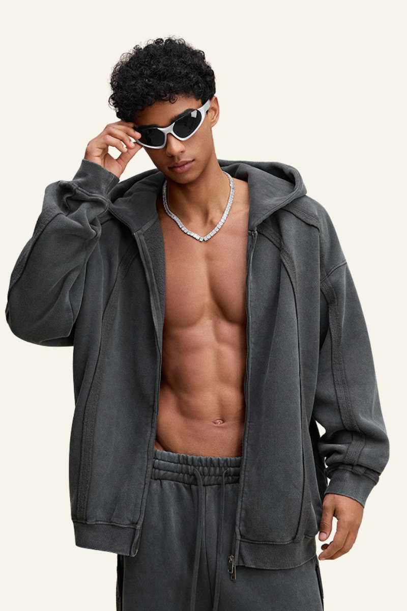 Men's Fall Clothing Retro Fleece Zipper Hoodie Jacket