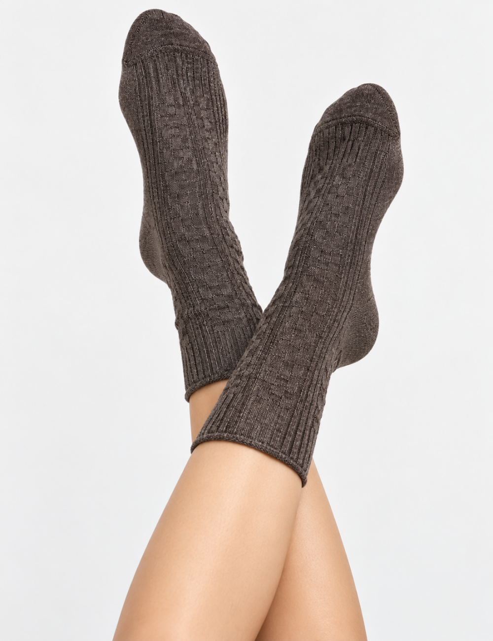 Ladies Solid Color Floral Ruffle Cuff Mid Calf Socks