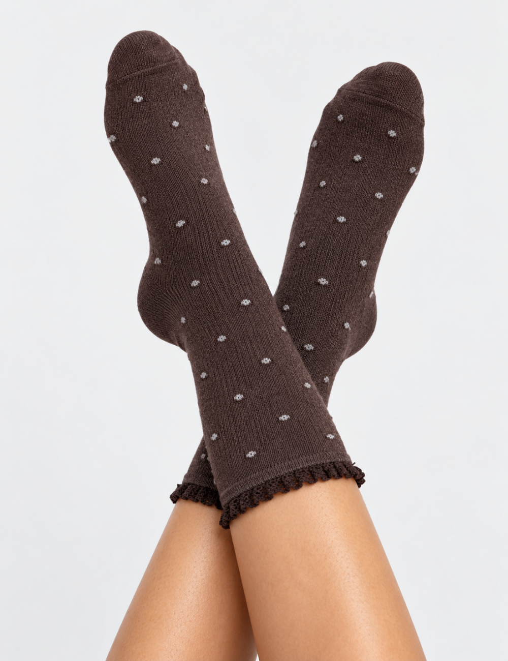 Ladies Lace Trim Floral Mid Calf Socks
