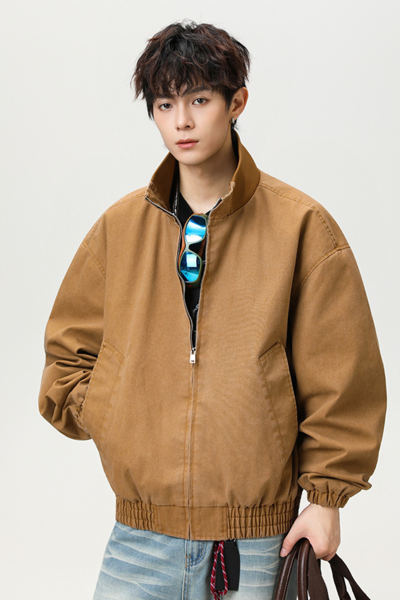 Men's Streetwear Solid Stand Collar Bomber Jacket