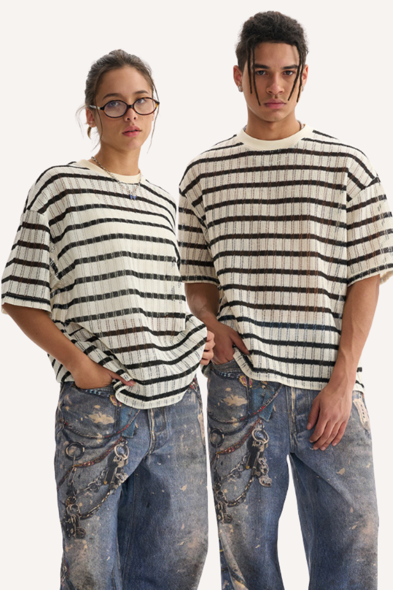 Men's Summer 205g Stripe Mesh Crewneck Tee
