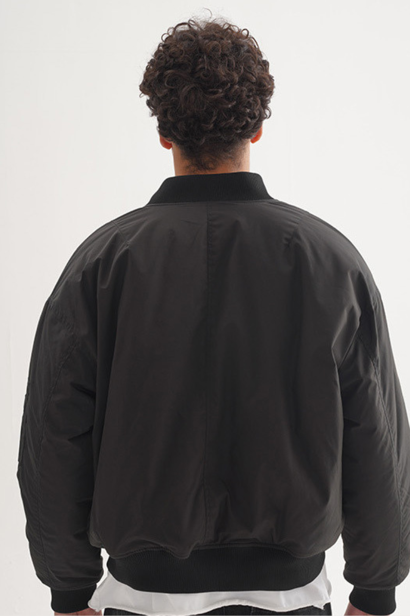 Men's Cropped Minimalist Solid-Color Bomber Jacket