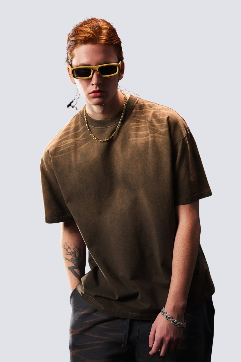 Men's Summer 250g Tiger Spray Fade Washed Oversized Tee