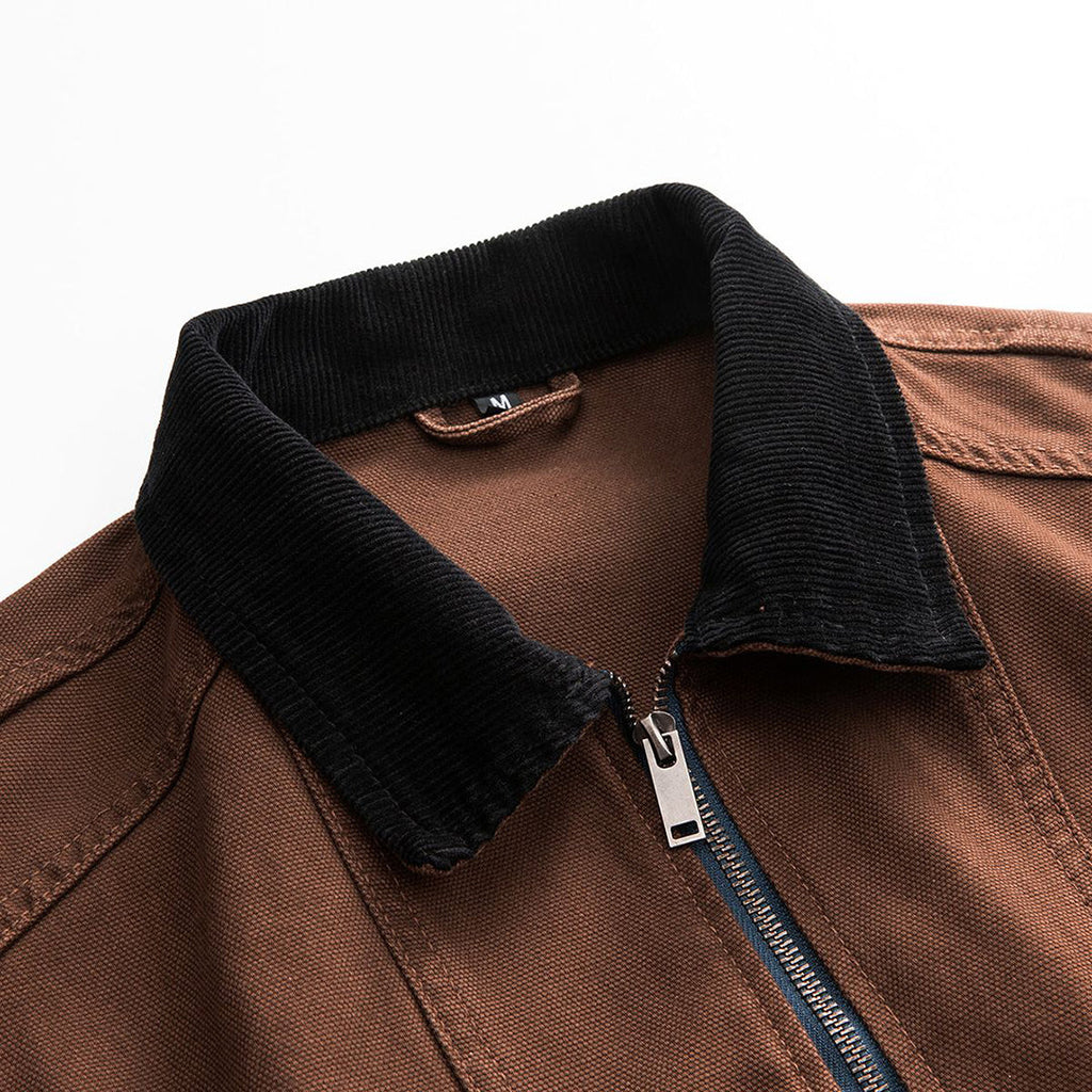 Men's Spring Contrast Collar Washed Denim Work Jacket
