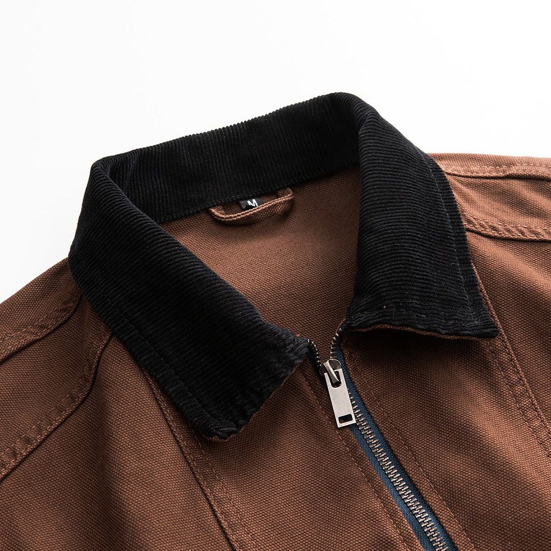 Men's Spring Contrast Collar Washed Denim Work Jacket