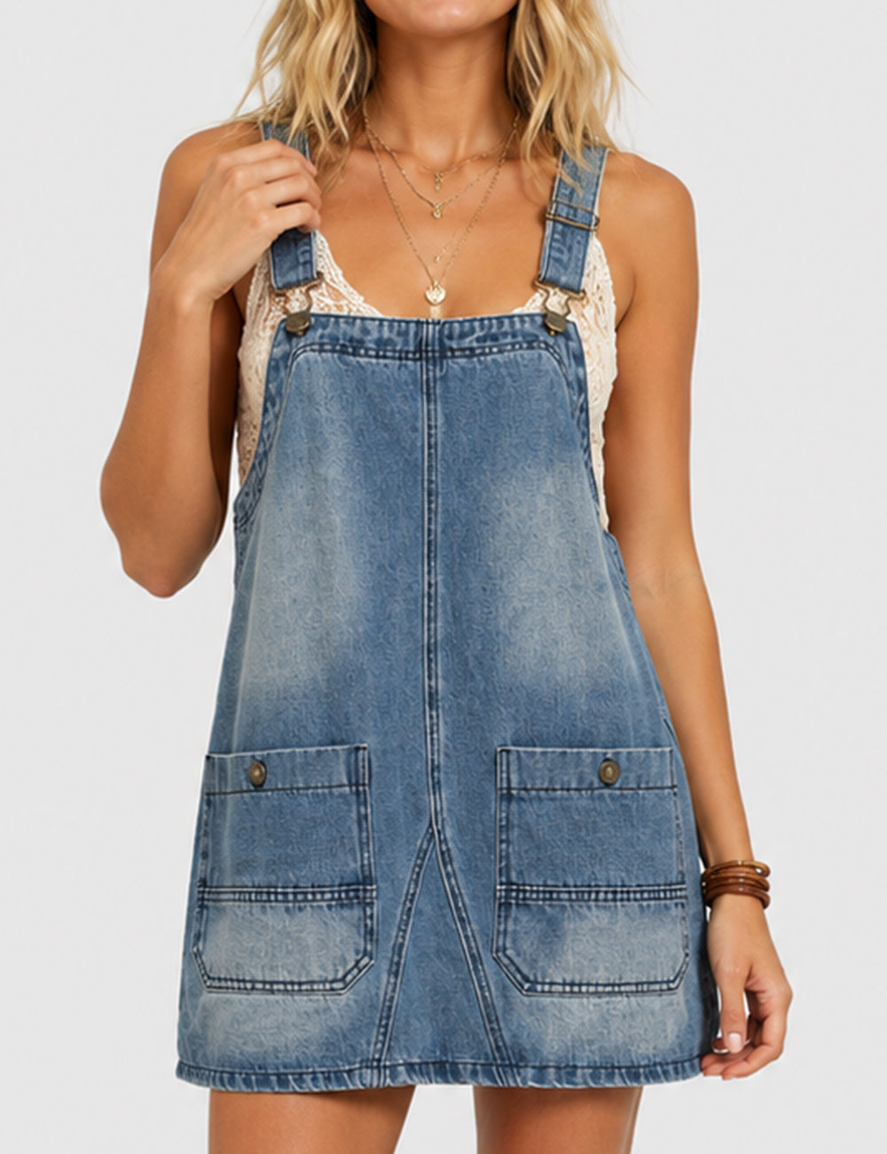 Ladies Pocket Denim Mini Overall Dress