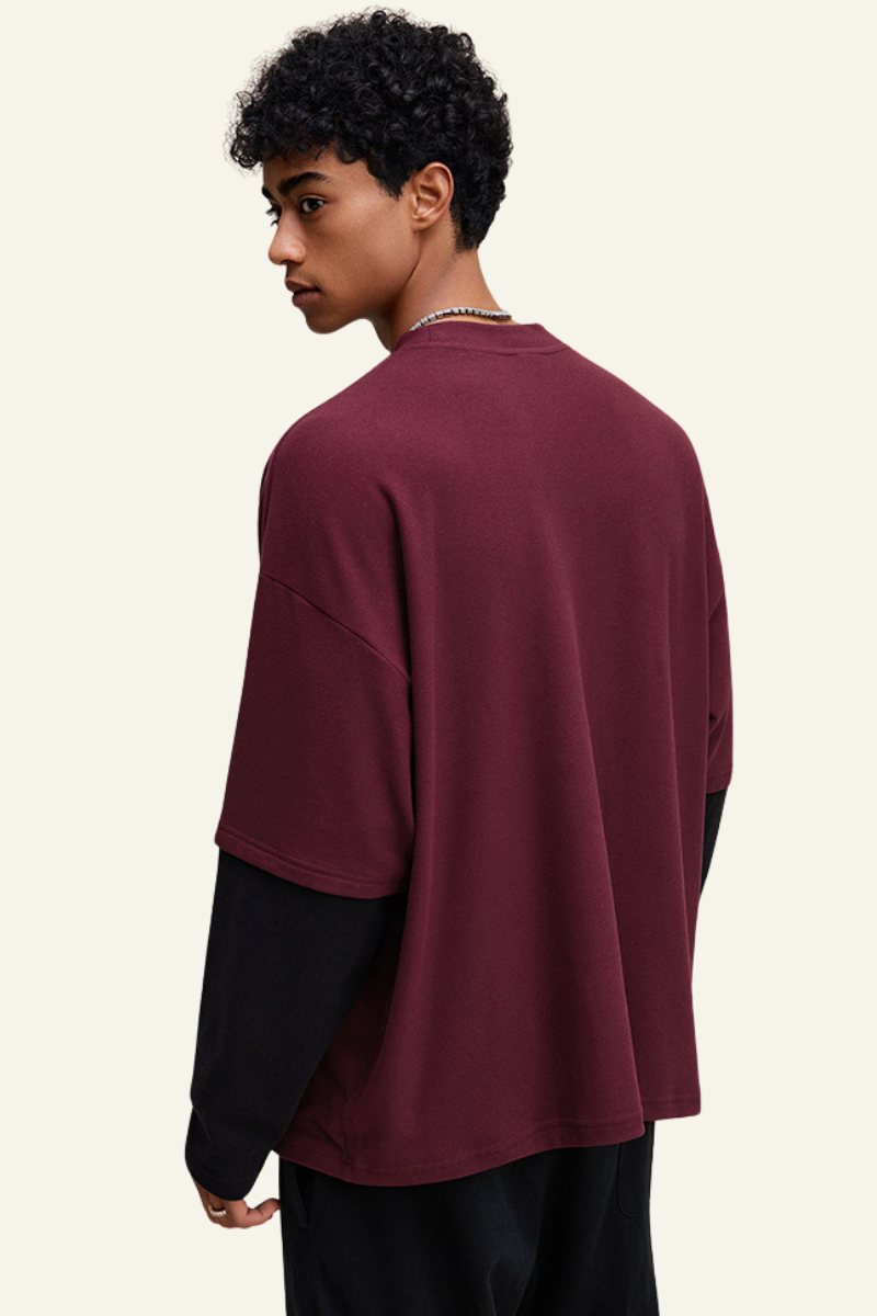 Men's Patchwork Faux-Two-Piece Long Sleeves Pullover Hoodie