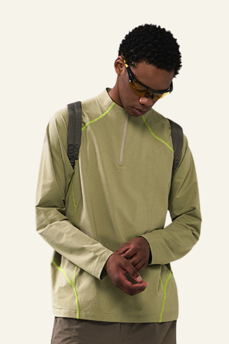 Men's Streetwear Stand Collar Half Zipper Long-Sleeve T-shirt