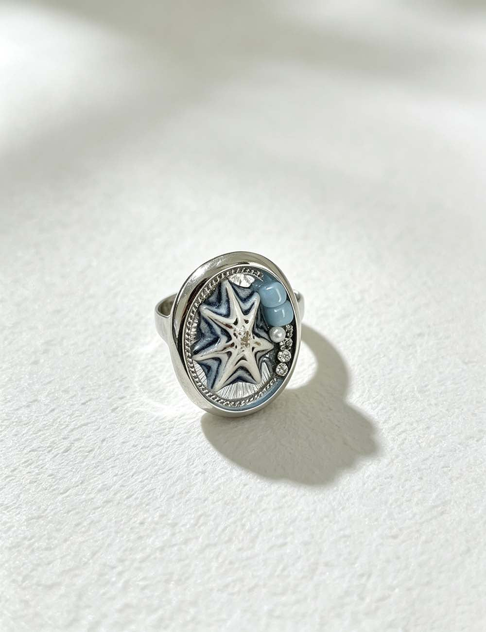 Ladies Coastal Seashell Starfish Beaded Statement Rings