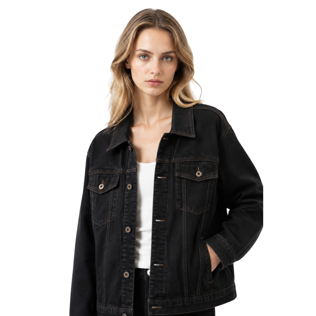 Women's Classic Raw Black Denim Jacket