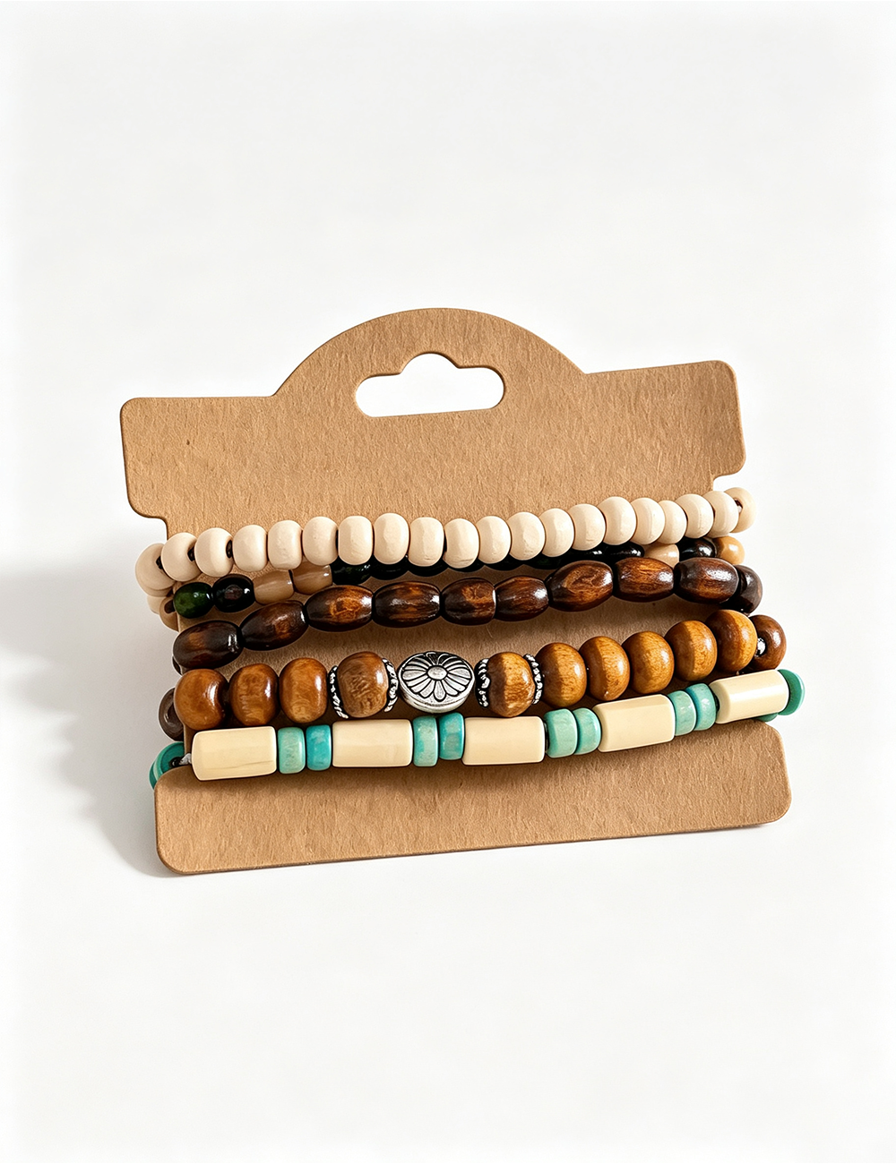Ladies Beaded Charm Layered 5PCS Bracelet Set