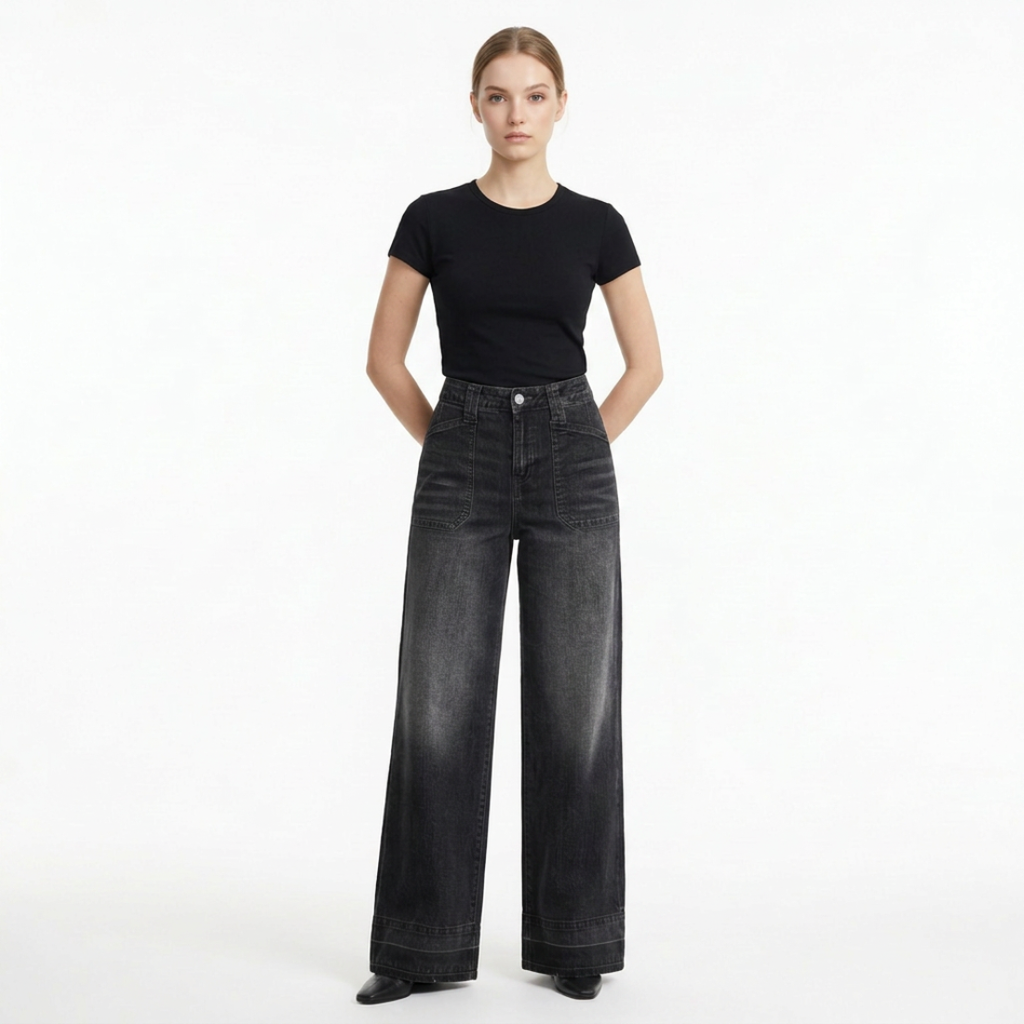 Women's Vintage Wash High Waist Wide Leg Jeans